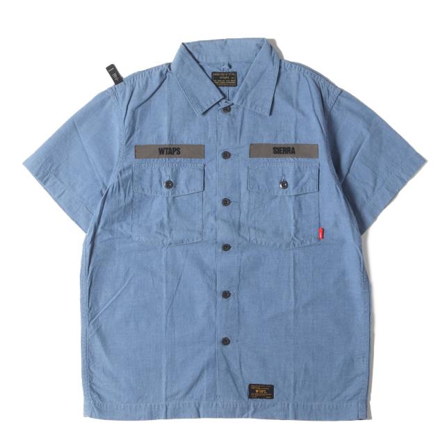 WTAPS ダブルタップス シャツ サイズ:S / シャンブレー ミリタリー 半袖 シャツ (BUDS SS 01 / SHIRT) / インディゴ / トップス カジュアルシャツ【メンズ】【中古】【美品】【K4503】