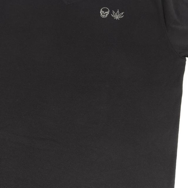 lucien pellat-finet ルシアンペラフィネ ニット サイズ:M / スワロフスキー&メタルビーズ ロゴ Vネック 半袖 コットンニット / ブラック 黒 / トップス セーター / 日本製【メンズ】【K4503】 lucien pellat-finet ルシアンペラフィネ ニット サイズ:M