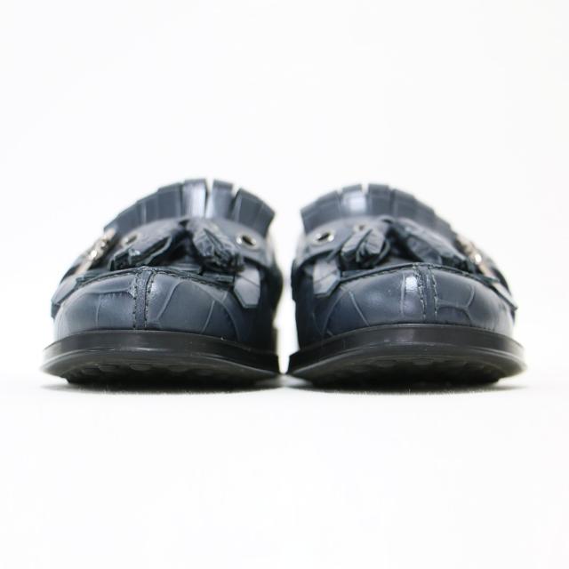 TODS トッズ ローファー ネイビー 紺 サイズ:34(21.0cm) / クロコ 型押し タッセル ローファー / レザー 本革 / シューズ 靴 / イタリア製【レディース】【中古】【美品】【K4505】