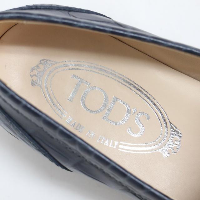 TODS トッズ ローファー ネイビー 紺 サイズ:34(21.0cm) / クロコ 型押し タッセル ローファー / レザー 本革 / シューズ 靴 / イタリア製【レディース】【中古】【美品】【K4505】