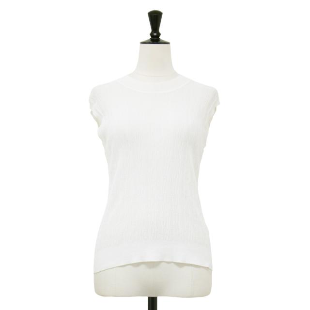theory luxe セオリーリュクス ニット ホワイト 白 サイズ:38(M) / 24秋冬 ノースリーブ シアー ニット / Luton Eldo クルーネック プルオーバー ドライタッチ ウォッシャブル / トップス【レディース】【中古】【K4505】