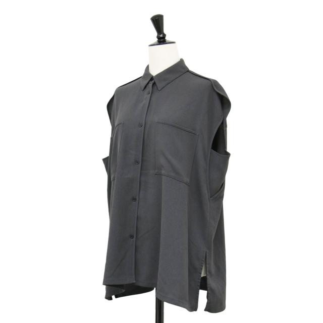 DES PRES デプレ ブラウス チャコールグレー サイズ:FREE / 24春夏 ジャージーライク ジョーゼット パイピングスリーブ ブラウス / ノースリーブ ワイド / 日本製 / トップス シャツ 【レディース】【中古】【K4505】 DES PRES デプレ ブラウス チャコールグレー サイズ:FREE / 24春夏