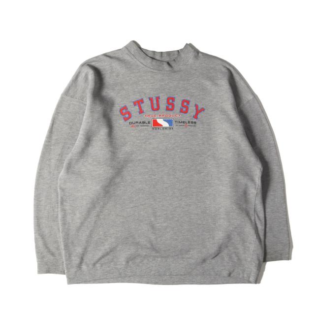タグ付き old stussy スウェット ワールドツアーロゴ 紺タグ グレー