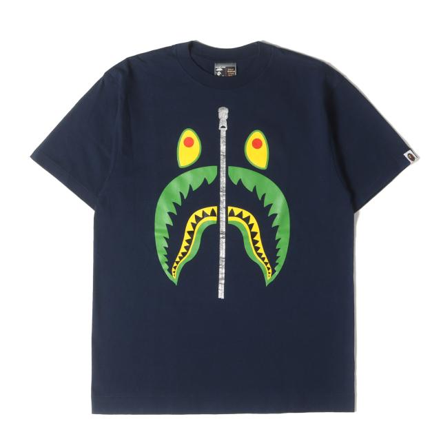 A BATHING APE ア ベイシング エイプ Tシャツ サイズ:M / 00s シャーク プリント クルーネック Tシャツ / ネイビー 紺 / トップス カットソー 半袖 / アーカイブ【メンズ】【中古】【美品】【K4506】
