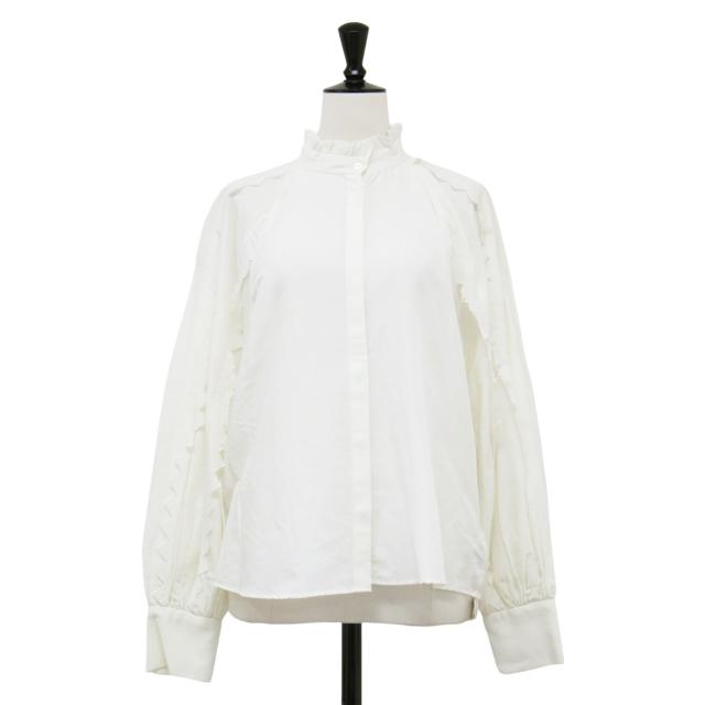 FRAY I.D フレイアイ・ディー ブラウス ホワイト 白 サイズ:0(S) / スカラップ ラグラン 刺繍 ブラウス / シャツ 長袖 ハイネック フリル コットン ナイロン / トップス 羽織り【レディース】【K4506】