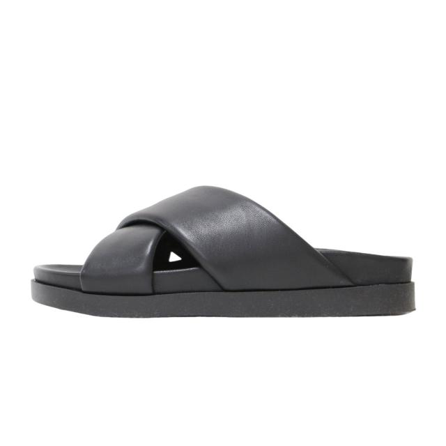 FABIO RUSCONI ファビオルスコーニ サンダル ブラック35(22.0cm) 24春夏 クロスベルト フットベッド サンダル / スライドサンダル フラット ラウンドトゥ レザー / イタリア製【レディース】【中古】【美品】【K4507】