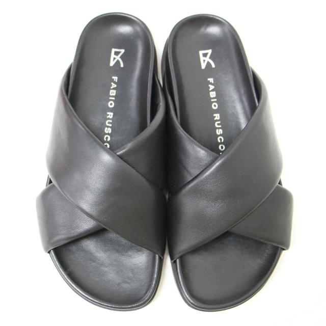 FABIO RUSCONI ファビオルスコーニ サンダル ブラック35(22.0cm) 24春夏 クロスベルト フットベッド サンダル / スライドサンダル フラット ラウンドトゥ レザー / イタリア製【レディース】【中古】【美品】【K4507】