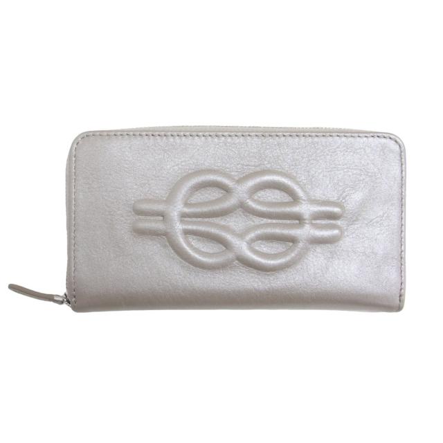 ear PAPILLONNER イア パピヨネ 財布 シャンパンゴールド / 24春夏 本革 エンボス 長財布 / ロングウォレット ラウンドジップ メタリック レザー / ブランド ファッション アイテム【レディース】【中古】【K4508】