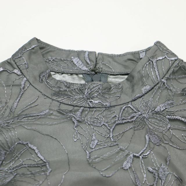 pool studio alivier プールスタジオアリヴィエ ワンピース グレー サイズ:2(M) / チュール レース 刺繍 ワンピース / 長袖 マキシ丈 フレア シアー / トップス ドレス【レディース】【K4508】