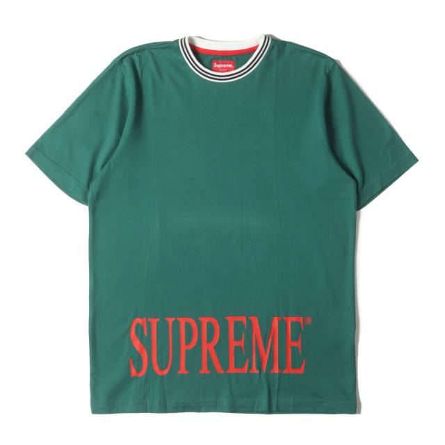 Supreme シュプリーム Tシャツ サイズ:M / ブランドロゴ リブライン クルーネック Tシャツ (Striped Rib Tee) / グリーン / トップス カットソー 半袖【メンズ】【中古】【美品】【K4509】