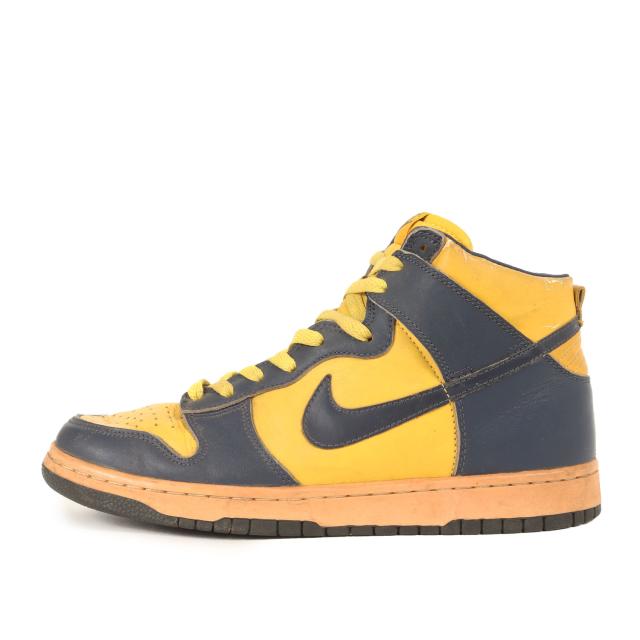 NIKE ナイキ サイズ:27.5cm / 90s DUNK HIGH LE 初期復刻 ミシガン大学カラー (99年製 / 630335-471) / ダンク ハイ / ミッドナイトネイビー バーシティメイズ / US9.5 / ハイカット スニーカー シューズ 靴【メンズ】【中古】【K4509】
