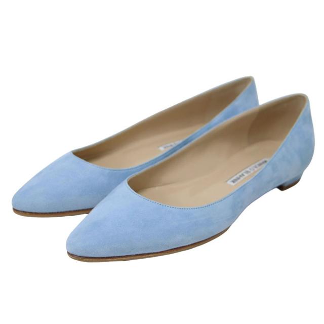 MANOLO BLAHNIK マノロブラニク パンプス ライトブルー サイズ:35.5(22.5cm) / スエード フラット パンプス / BBFLAT / ポインテッドトゥ / レザー / イタリア製 / ブランド シューズ 靴【レディース】【中古】【K4509】