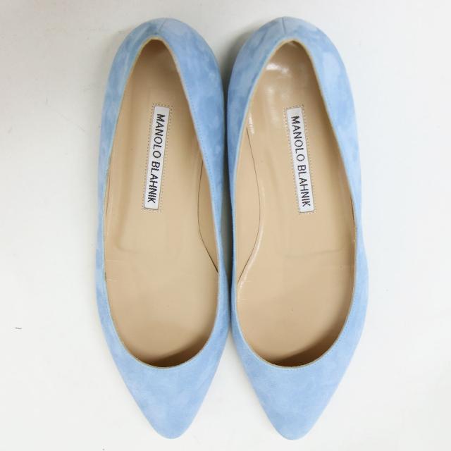 MANOLO BLAHNIK マノロブラニク パンプス ライトブルー サイズ:35.5(22.5cm) / スエード フラット パンプス / BBFLAT / ポインテッドトゥ / レザー / イタリア製 / ブランド シューズ 靴【レディース】【中古】【K4509】