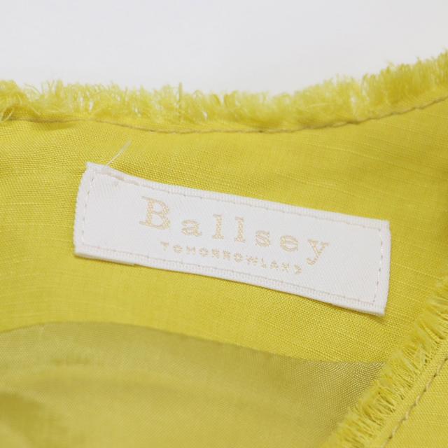 Ballsey ボールジー ワンピース イエロー サイズ:34(7号) / 22春夏 リネン コットン ムーブ Vネック ワンピース / ロング丈 半袖 ボリュームスリーブ タック フリンジ / トップス ドレス【レディース】【中古】【美品】【K4509】