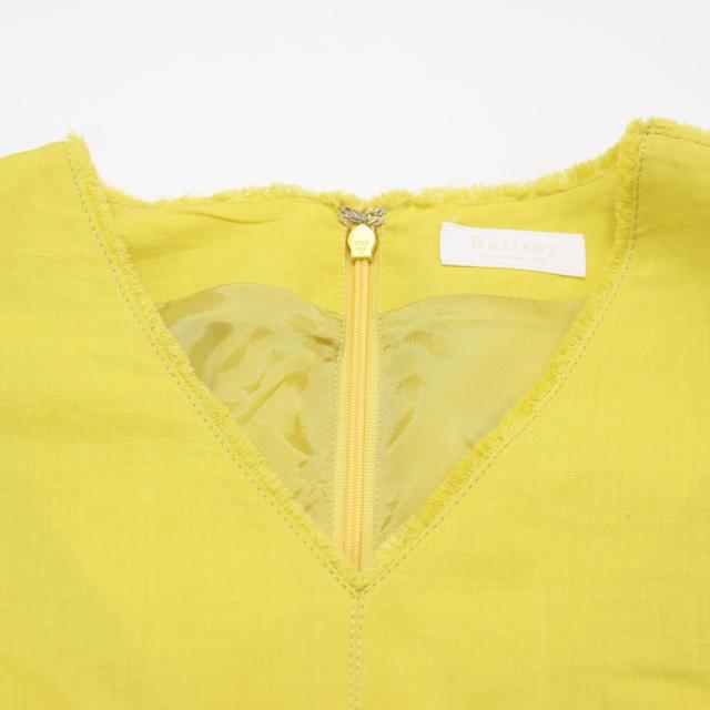 Ballsey ボールジー ワンピース イエロー サイズ:34(7号) / 22春夏 リネン コットン ムーブ Vネック ワンピース / ロング丈 半袖 ボリュームスリーブ タック フリンジ / トップス ドレス【レディース】【中古】【美品】【K4509】