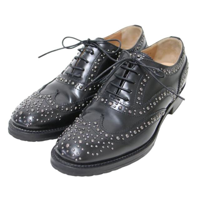 Churchs チャーチ シューズ ブラック サイズ:35.5(22.5cm) / バーウッド メット ウィングチップ レースアップ シューズ / BURWOOD MET ドレスシューズ スタッズ付き カーフレザー 【レディース】【中古】【K4510】