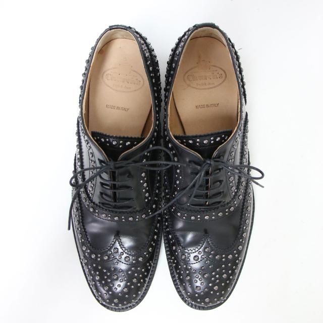 Churchs チャーチ シューズ ブラック サイズ:35.5(22.5cm) / バーウッド メット ウィングチップ レースアップ シューズ / BURWOOD MET ドレスシューズ スタッズ付き カーフレザー 【レディース】【中古】【K4510】