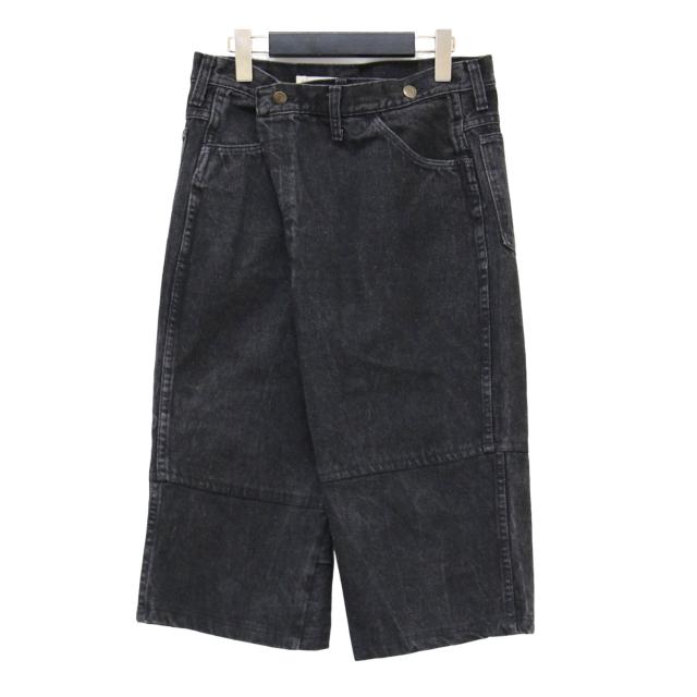 77circa ナナナナサーカ Curensology 別注 パンツ ブラック 黒 サイズ:FREE / 24秋冬 リメイク デニム ハーフ パンツ / ひざ下丈 ハイウエスト タック コットン / 日本製 / ボトムス ジーンズ ジーパン【レディース】【中古】【K4515】