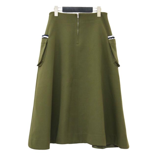 BORDERS at BALCONY ボーダーズアットバルコニー スカート カーキ サイズ:38(M) / サイドポケット マット フレア スカート / ミディ丈 ミモレ丈 Aライン / 日本製 / ボトムス 【レディース】【中古】【K4512】 ボーダーズアットバルコニー スカート 38 BORDERS at BALCONY