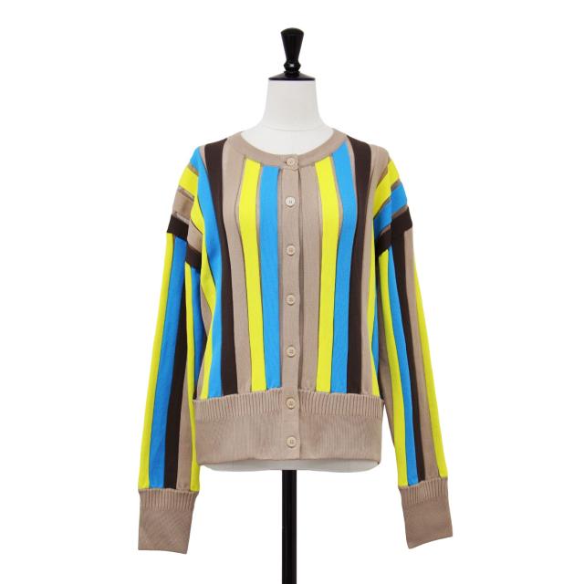 OfSTYLE オブスタイル カーディガン ブラウン系 ブルー イエロー サイズ:38(M) / ストライプ ロングスリーブ カーディガン / 長袖 クルーネック / トップス【レディース】【K4512】