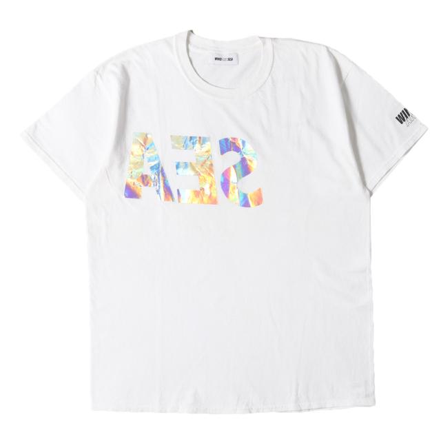 WIND AND SEA ウィンダンシー Tシャツ サイズ:L / CASETIFY ホログラム ブランドロゴ クルーネック Tシャツ / ホワイト 白 / トップス カットソー 半袖【メンズ】【中古】【K4515】