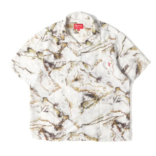 Supreme シュプリーム シャツ サイズ:M / 20AW マーブル グラフィック オープンカラー シルク 半袖 シャツ (Marble Silk S/S Shirt) / ホワイト 白 / トップス カジュアルシャツ【メンズ】【中古】【美品】【K4515】