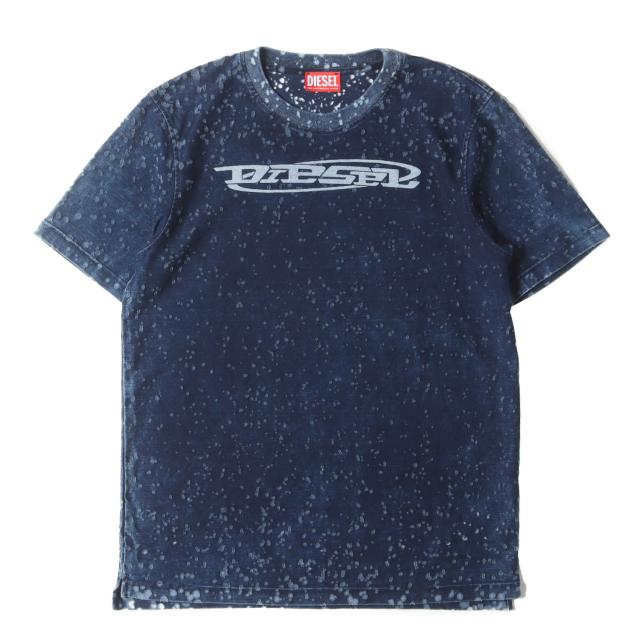 DIESEL ディーゼル Tシャツ サイズ:XS / ブレーティング バーンアウト加工 ロゴ Tシャツ (T-JUST-SLITS-N15 A13303 0CLAR) / インディゴ / トップス カットソー 半袖【メンズ】【中古】【美品】【K4519】