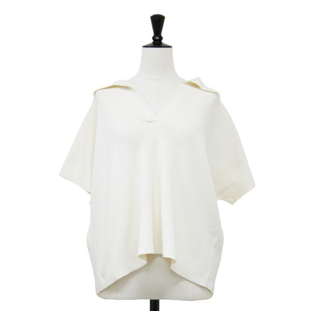 Curensology カレンソロジー ニット オフホワイト 白 サイズ:FREE / 24春夏 コットン シルク ワイド ポロ プルオーバー / ニット Vネック 襟付き 半袖 / トップス セーター カットソー【レディース】【中古】【K4519】