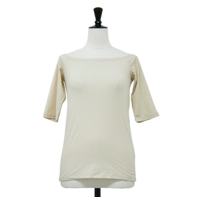 JANE SMITH ジェーンスミス カットソー ベージュ 38(M) / 25春夏 オフショルダー ハーフスリーブ カットソー / COTTON POLYURETHANE OFF SHOULDER HALF SLEEVE TOPS / 5分袖 ストレッチ コットン / 日本製 / トップス Tシャツ【レディース】【中古】【美品】【K4519】