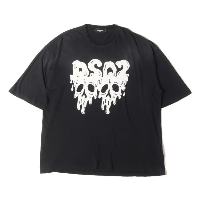 DSQUARED2 ディースクエアード Tシャツ サイズ:XXS / 23SS フェード ヴィンテージ加工 グラフィック スカル ロゴ Tシャツ (F75GD0339 S21600) / チャコールブラック / イタリア製 / トップス カットソー 半袖【メンズ】【中古】【美品】【K4520】