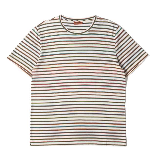 MISSONI ミッソーニ Tシャツ サイズ:M / ボーダー クルーネック Tシャツ / ナチュラル モスグリーン / トップス カットソー 半袖【メンズ】【中古】【美品】【K4521】