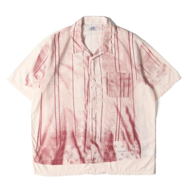C.P. COMPANY シーピーカンパニー シャツ サイズ:5 / ジオメトリック プリント オープンカラー 半袖 シャツ / ピンク / イタリア製 / トップス カジュアルシャツ【メンズ】【中古】【K4521】