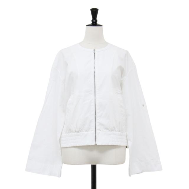 theory luxe セオリーリュクス ブルゾン ホワイト 白 サイズ:38(M) / 24春夏 ロングスリーブ ショート ブルゾン / Harvey Sati クルーネック 5分袖 2WAY コットン ナイロン / アウター ジャケット 上着【レディース】【中古】【K4521】