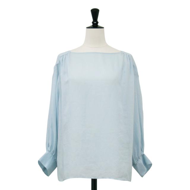 DES PRES デプレ ブラウス ライトブルー サイズ:36(9号) / シアー クロス ボリューム スリーブ ブラウス / プルオーバー 長袖 ボリューム スリーブ ギャザー / 日本製 / トップス シャツ カットソー【レディース】【中古】【K4523】