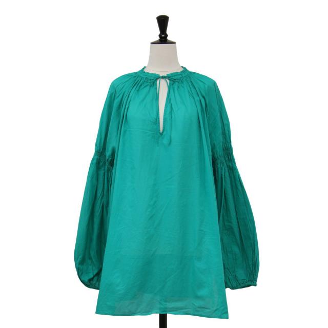 GALLARDAGALANTE ガリャルダガランテ チュニック グリーン サイズ:FREE / 21春夏 コットン スキッパー チュニック / ブラウス 長袖 ボリュームスリーブ シャーリング スリット / トップス シャツ カットソー【レディース】【中古】【K4523】