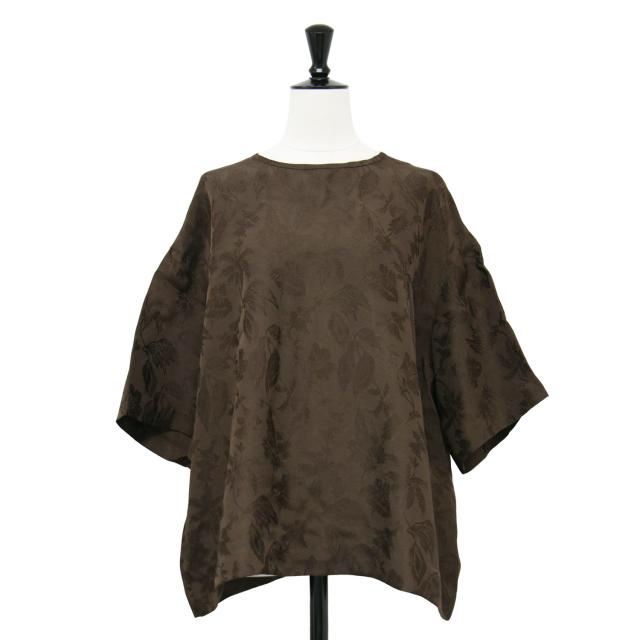 FLORENT フローレント ブラウス ブラウン サイズ:00(S) | 24秋冬 ブライトヴィスコース ジャガード ブラウス / シャツ | プルオーバー クルーネック 5分袖 ボタニカル柄 | 日本製 | トップス カットソー【レディース】【中古】【美品】【K4526】