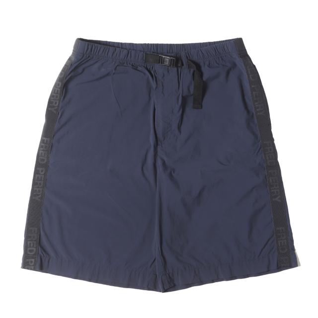 FRED PERRY フレッドペリー パンツ サイズ:L | ロゴ ジャガード サイド テープ ナイロン ショートパンツ (F4519) | ネイビー 紺 | ボトムス ショーツ【メンズ】【中古】【美品】【K4528】
