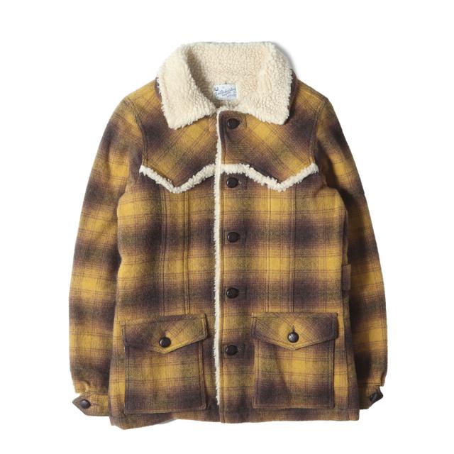 TMT ジャケット サイズ:XS チェックウール ボア ランチジャケット ブラウン マスタード アウター ブルゾン 上着 コート【メンズ】【中古】【美品】【K4264】