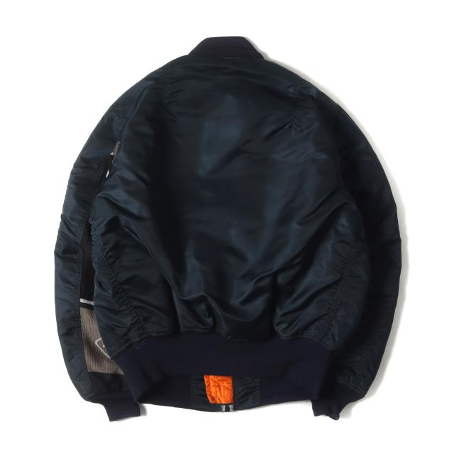 GOOD ENOUGH グッドイナフ ジャケット サイズ:M 00s ELECTRIC COTTAGE F.C.Real Bristol ALPHA 袖ニット カスタム MA-1 フライトジャケット (2000年モデル) ネイビー 紺 アウター ブルゾン 上着 コラボ【メンズ】【中古】【K4267】