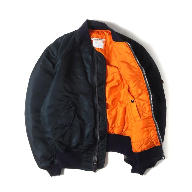 GOOD ENOUGH グッドイナフ ジャケット サイズ:M 00s ELECTRIC COTTAGE F.C.Real Bristol ALPHA 袖ニット カスタム MA-1 フライトジャケット (2000年モデル) ネイビー 紺 アウター ブルゾン 上着 コラボ【メンズ】【中古】【K4267】