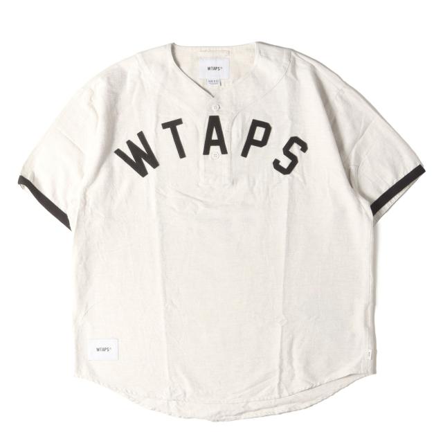 WTAPS ダブルタップス シャツ オフホワイト 白 サイズ:L | 22SS アップリケロゴ フランネル ベースボールシャツ (LEAGUE SS / COTTON FLANNEL) | トップス カジュアルシャツ 半袖【メンズ】【中古】【K4530】