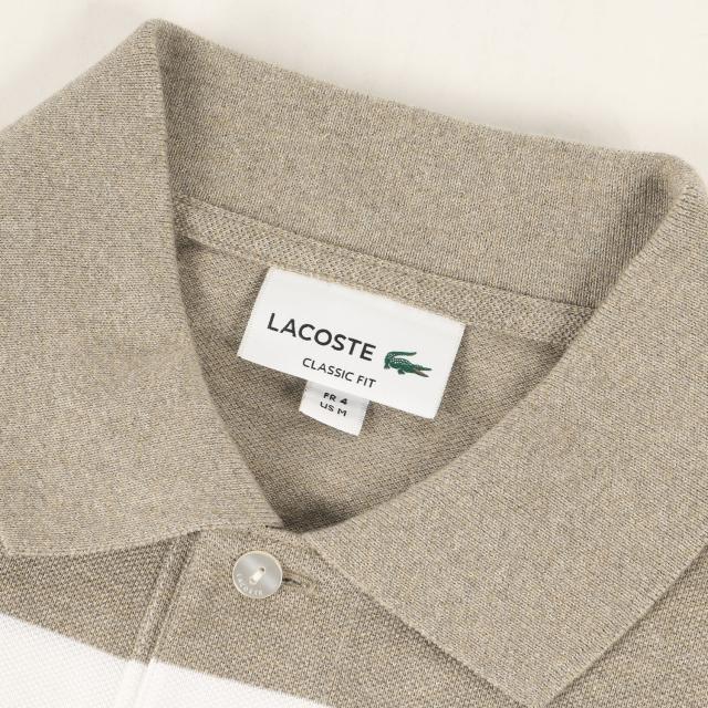 LACOSTE ラコステ ポロシャツ ヘザーブラウン ホワイト サイズ:US M | ワイドボーダー ワニ 刺繍 鹿の子 ポロシャツ (PH997LJ) | CLASSIC FIT | トップス 半袖【メンズ】【中古】【美品】【K4531】_2