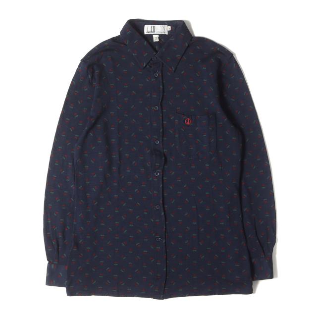dunhill ダンヒル シャツ ネイビー 紺 サイズ:L | 90s 総柄 ウールジャージー ボタンシャツ | イタリア製 | 90年代 アーカイブ | トップス カジュアルシャツ 長袖【メンズ】【中古】【K4536】