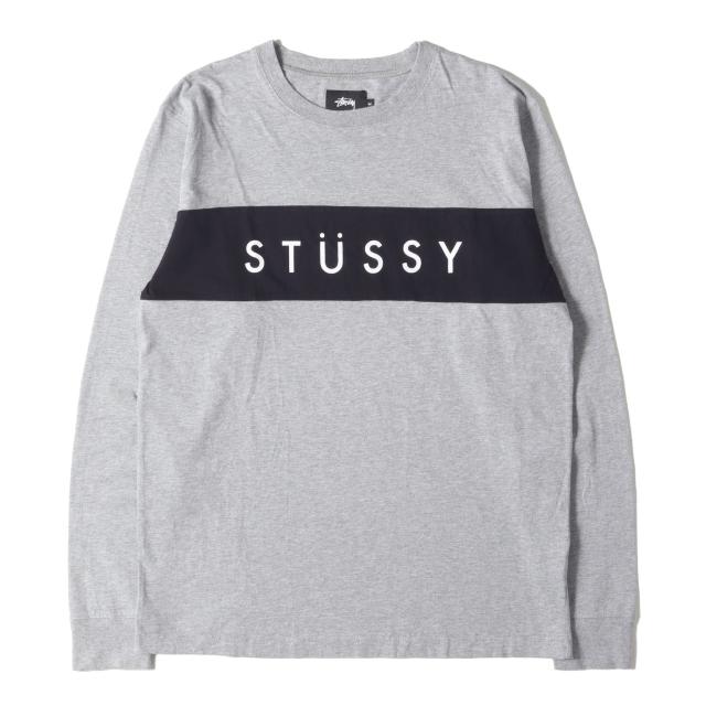STUSSY ステューシー Tシャツ ヘザーグレー ネイビー サイズ:M | パネルロゴ ロングスリーブ Tシャツ | トップス カットソー 長袖【メンズ】【中古】【K4540】