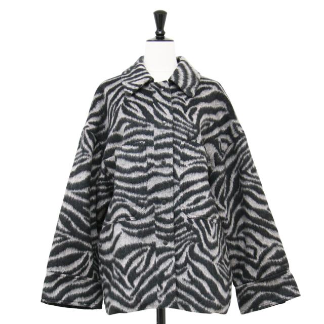 Adam et Rope アダムエロペ ジャケット ブラック系 黒 サイズ:FREE | 21秋冬 ベランディ ゼブラ ジャケット | Bellandi | オーバーサイズ  アニマル柄 シャギー ウール | 日本製 | アウター ブルゾン 上着【レディース】【中古】【K4540】