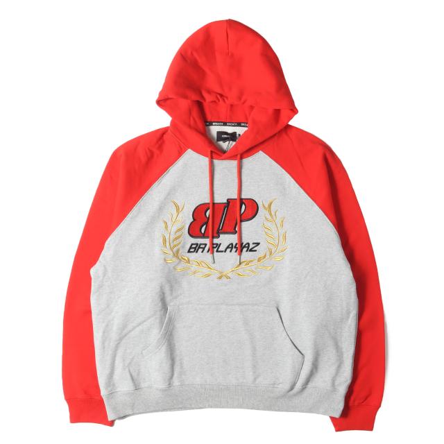 BREATH ブレス パーカー レッド グレー サイズ:L | 23AW 2トーン ラグラン スウェットパーカー (TWO TONE EMBROIDERY HOODIE) | トップス フーディー【メンズ】【K4541】