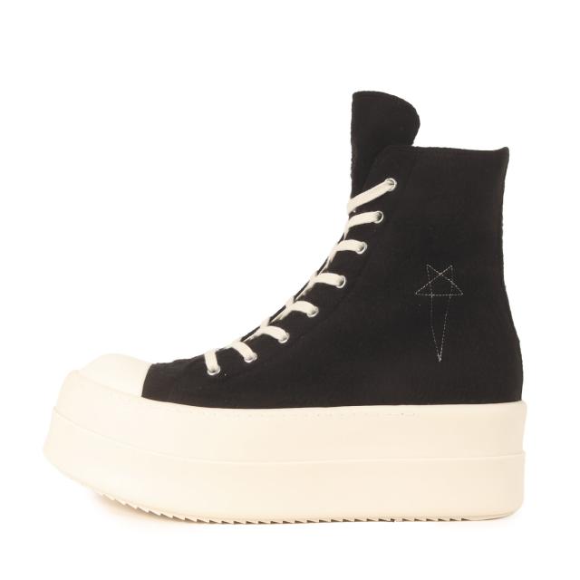 RICK OWENS リックオウエンス ブラック パールミルク サイズ:43(28.0cm相当) | 25AW フェルト ハイカット レースアップ スニーカー (Double Bumper Sneaks DU02E7831 BMOEM8) | ハイカット シューズ 靴【メンズ】【K4541】