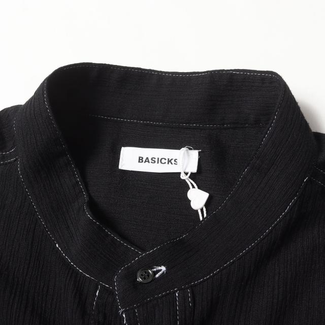 BASICKS ベイシックス シャツ ブラック 黒 サイズ:M | 24AW クレープ織り スタンドカラー シャツ (Crepe Stand Collar Shirt S2.5-0205) | トップス カジュアルシャツ 長袖【メンズ】【K4543】
