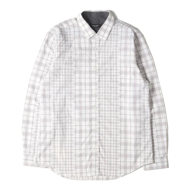 BLACK LABEL CRESTBRIDGE ブラック レーベル クレストブリッジ シャツ ホワイト グレー サイズ:L | クレイジーパターン チェック ブロード ドレス シャツ | トップス カジュアルシャツ 長袖【メンズ】【中古】【K4543】