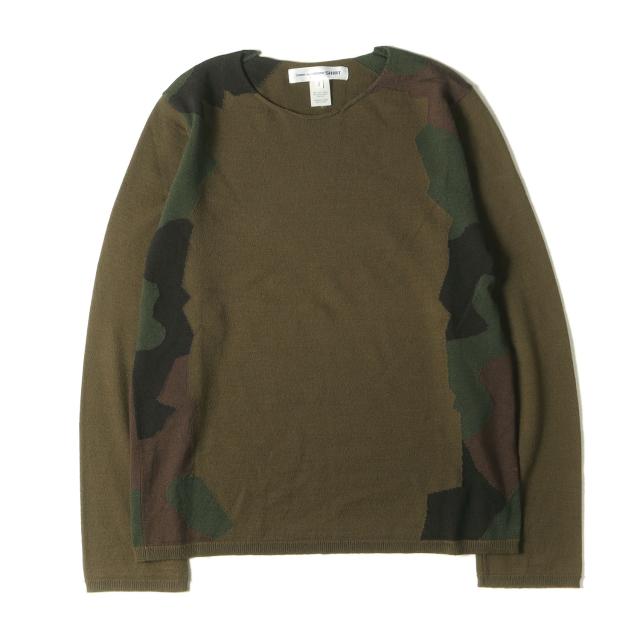 COMME des GARCONS SHIRT コムデギャルソン シャツ ニット カーキ サイズ:S | ジオメトリック ジャガード 変型カラー ハイゲージ ウール ニットセーター (S25507B) | MADE IN JAPAN | トップス【メンズ】【中古】【K4543】